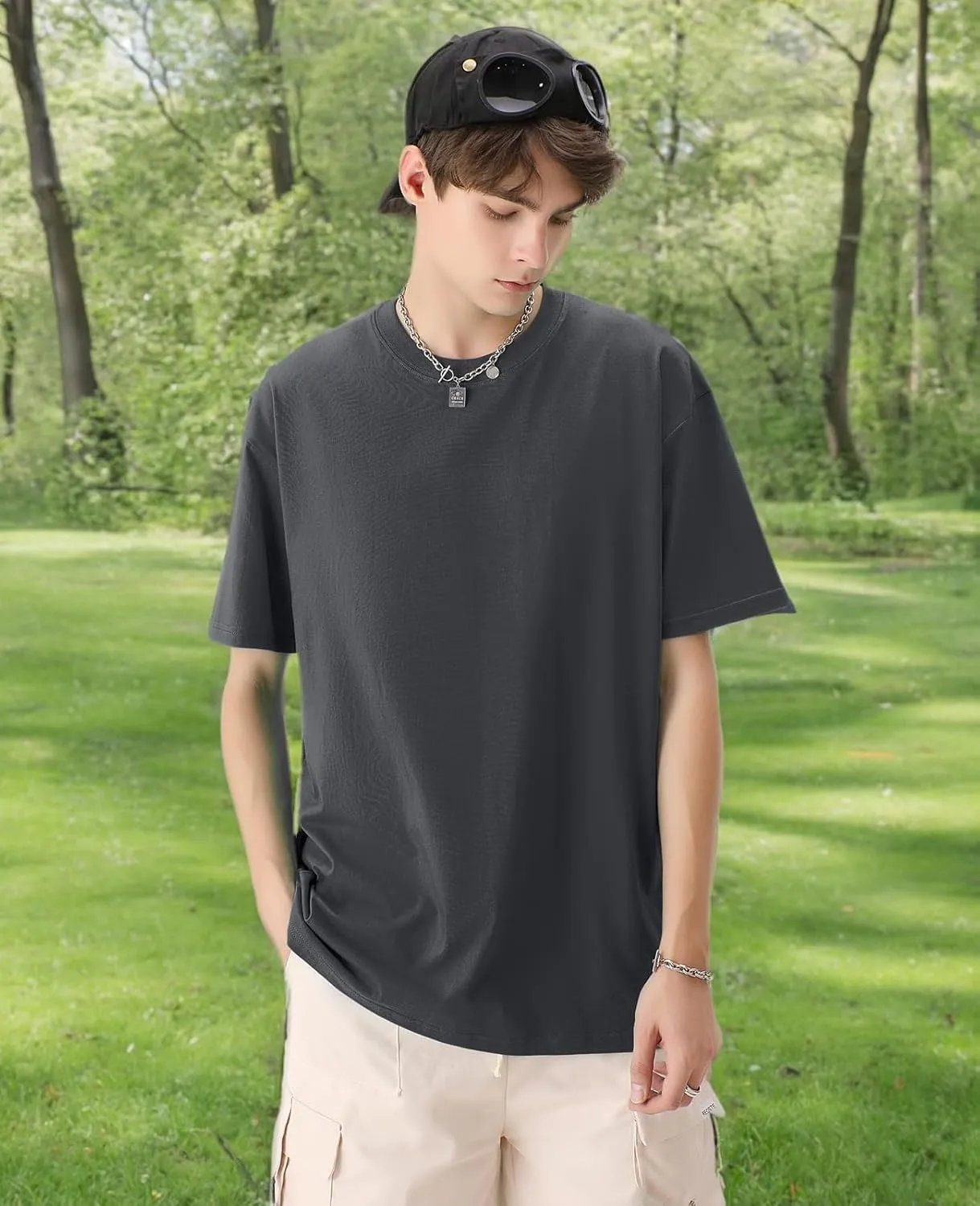 Men's Cotton T-Shirts Oversized Unisex Short Sleeve Crew Neck Loose Basic Tops Solid Athletic Tee