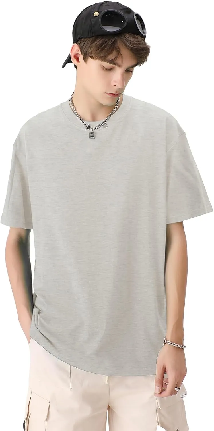 Men's Cotton T-Shirts Oversized Unisex Short Sleeve Crew Neck Loose Basic Tops Solid Athletic Tee