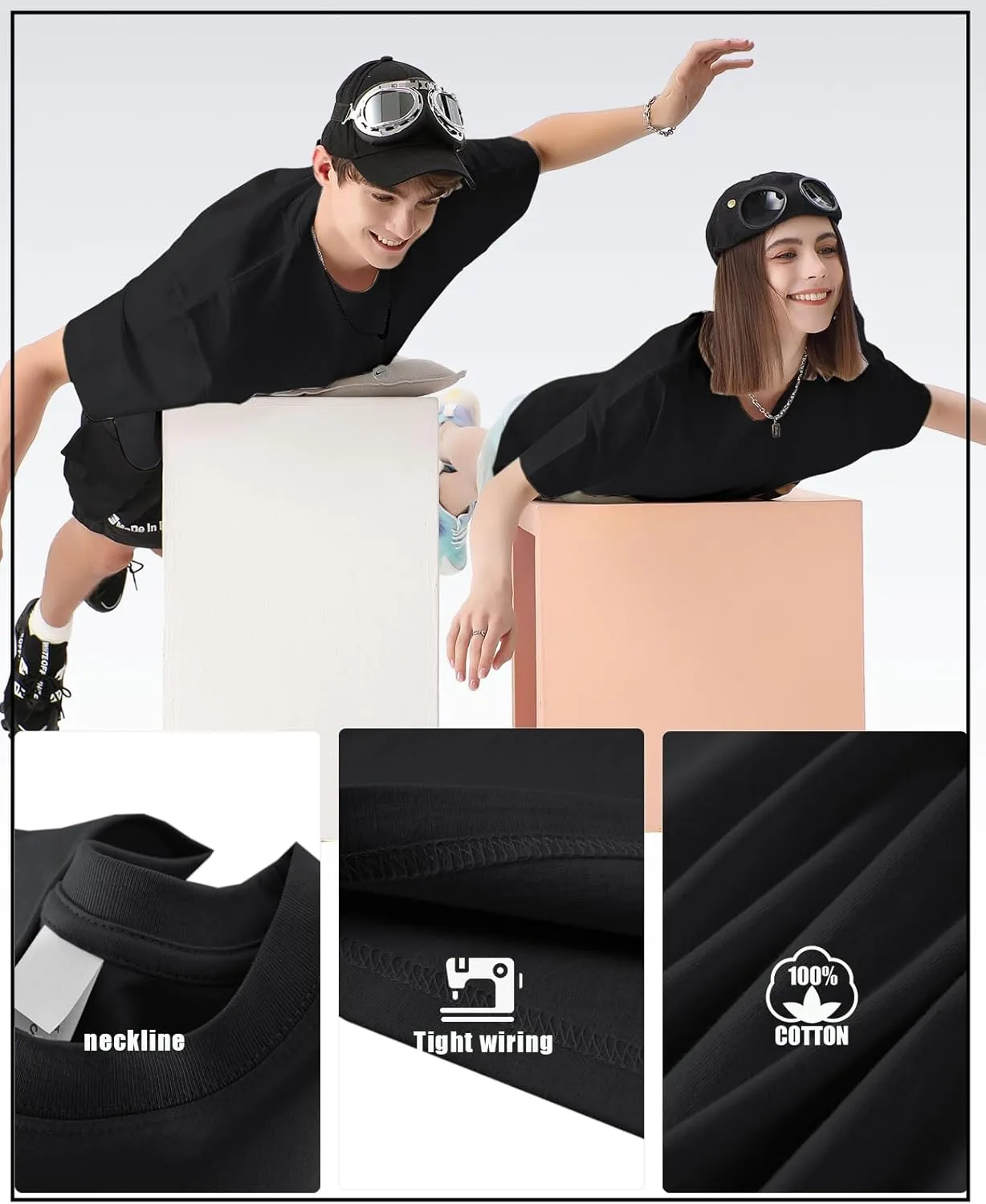 Men's Cotton T-Shirts Oversized Unisex Short Sleeve Crew Neck Loose Basic Tops Solid Athletic Tee