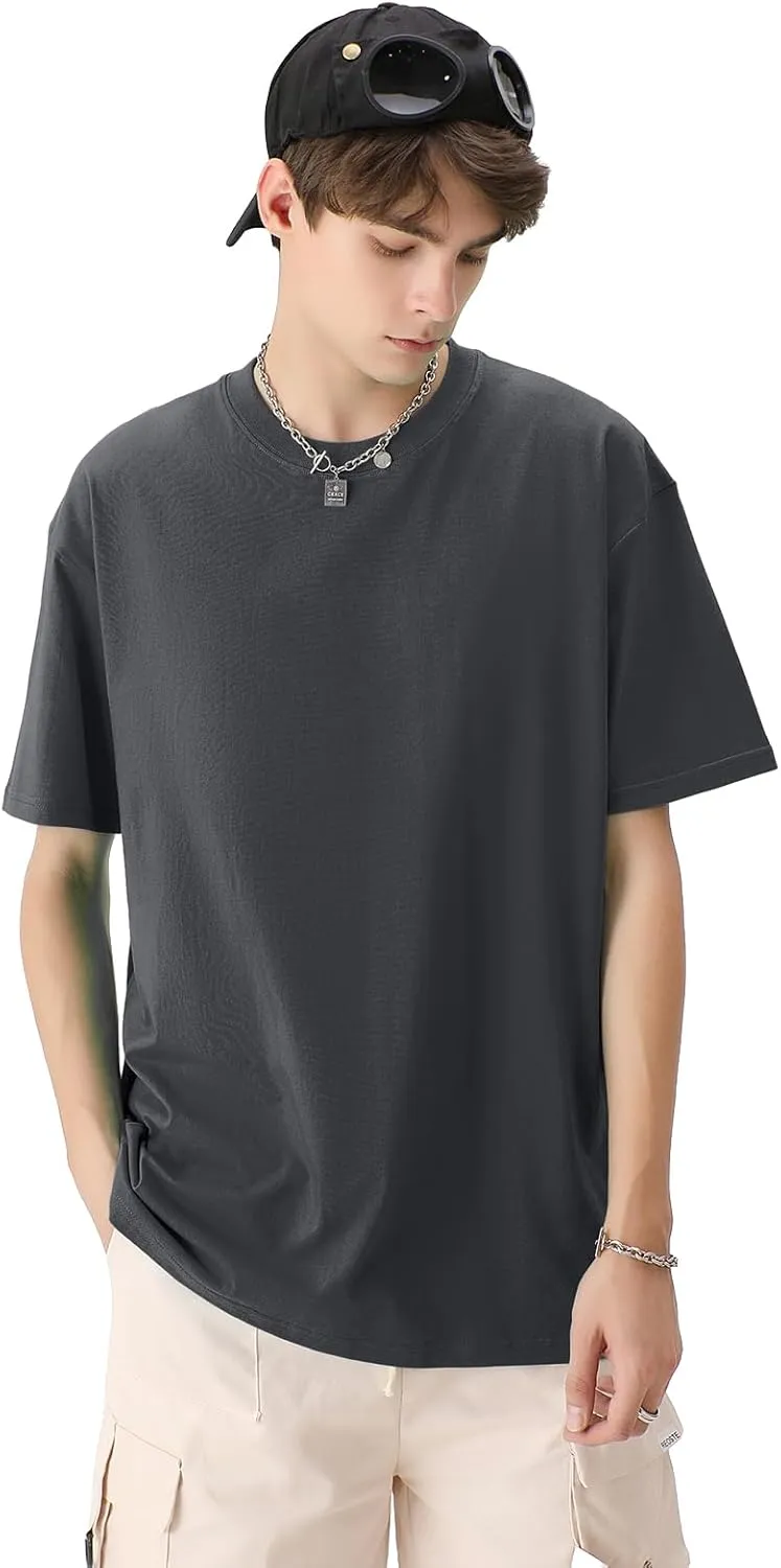 Men's Cotton T-Shirts Oversized Unisex Short Sleeve Crew Neck Loose Basic Tops Solid Athletic Tee