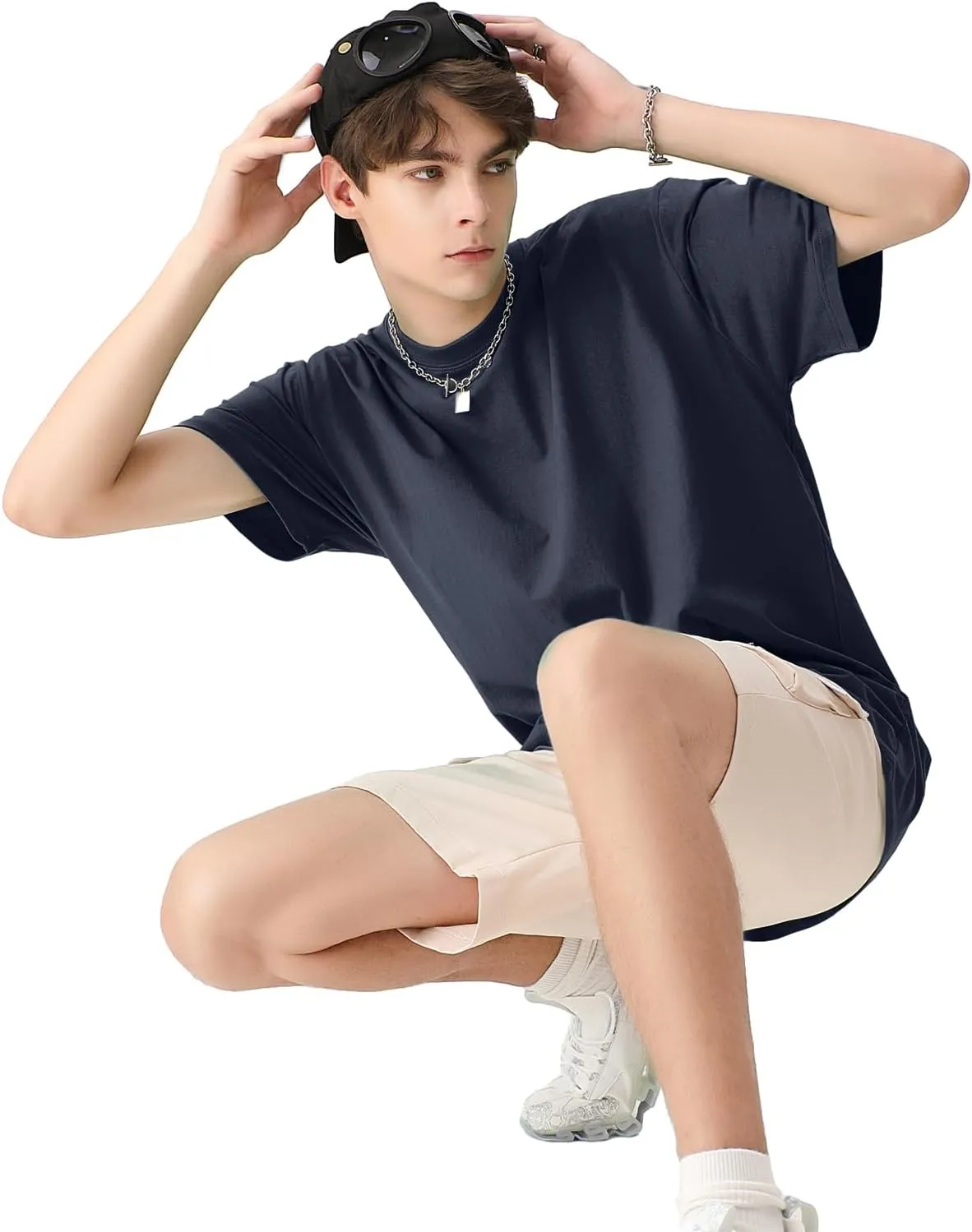 Men's Cotton T-Shirts Oversized Unisex Short Sleeve Crew Neck Loose Basic Tops Solid Athletic Tee