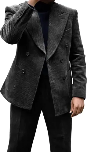 Men's Green Corduroy Cotton Slim Fit Casual Long Sleeve Peak Lapel Blazer for Men, Formal and Informal Events