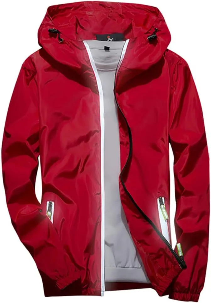 Men's Trench Coat Rain Jacket Windbreaker Lightweight Shell Raincoat With Hood For Golf Hiking Travel, M-7XL