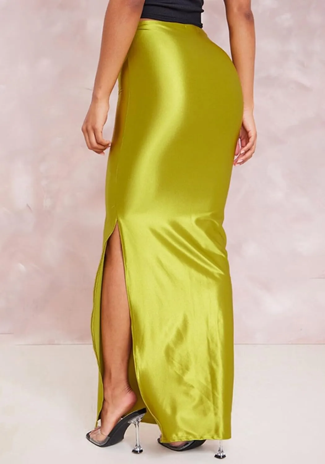 Molisry Women's Satin Silk Skirt Dressy High Waisted Side Slit Elegant A-Line Long Maxi Pencil Skirt Wedding