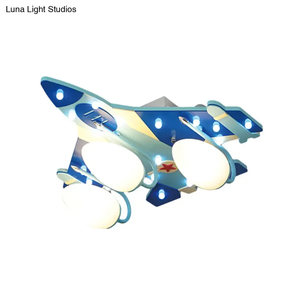 Opaline Glass 3-Head Bomber Plane Ceiling Lamp for Child's Bedroom - Blue