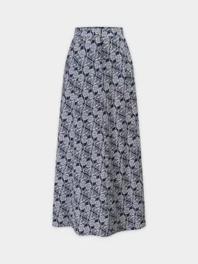 Pattern A-Line Seamed Skirt-Navy Branches