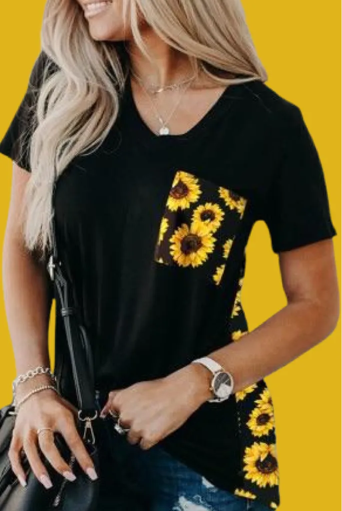 Pocket Full Of Sunflowers Black Tee