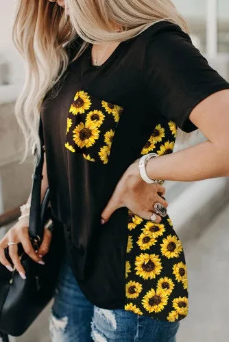 Pocket Full Of Sunflowers Black Tee