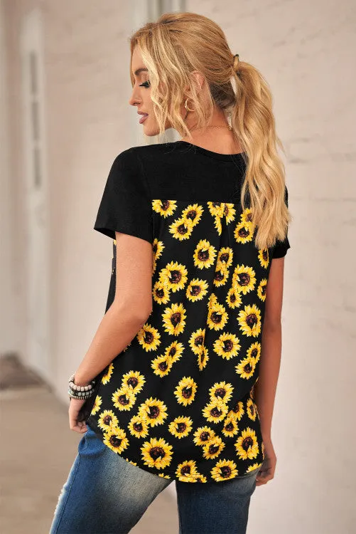 Pocket Full Of Sunflowers Black Tee