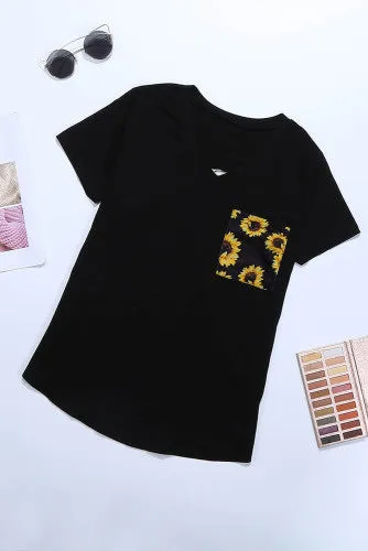 Pocket Full Of Sunflowers Black Tee