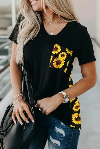 Pocket Full Of Sunflowers Black Tee