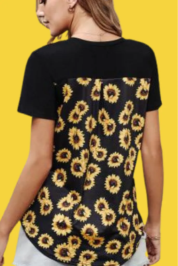 Pocket Full Of Sunflowers Black Tee
