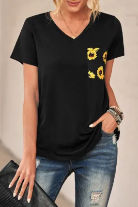 Pocket Full Of Sunflowers Black Tee