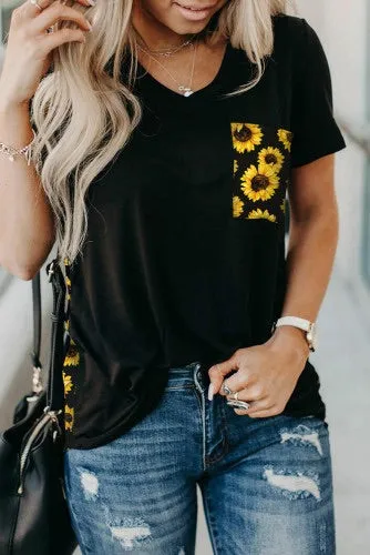 Pocket Full Of Sunflowers Black Tee
