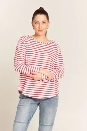 Raglan Cotton Stripe Tee White/Red