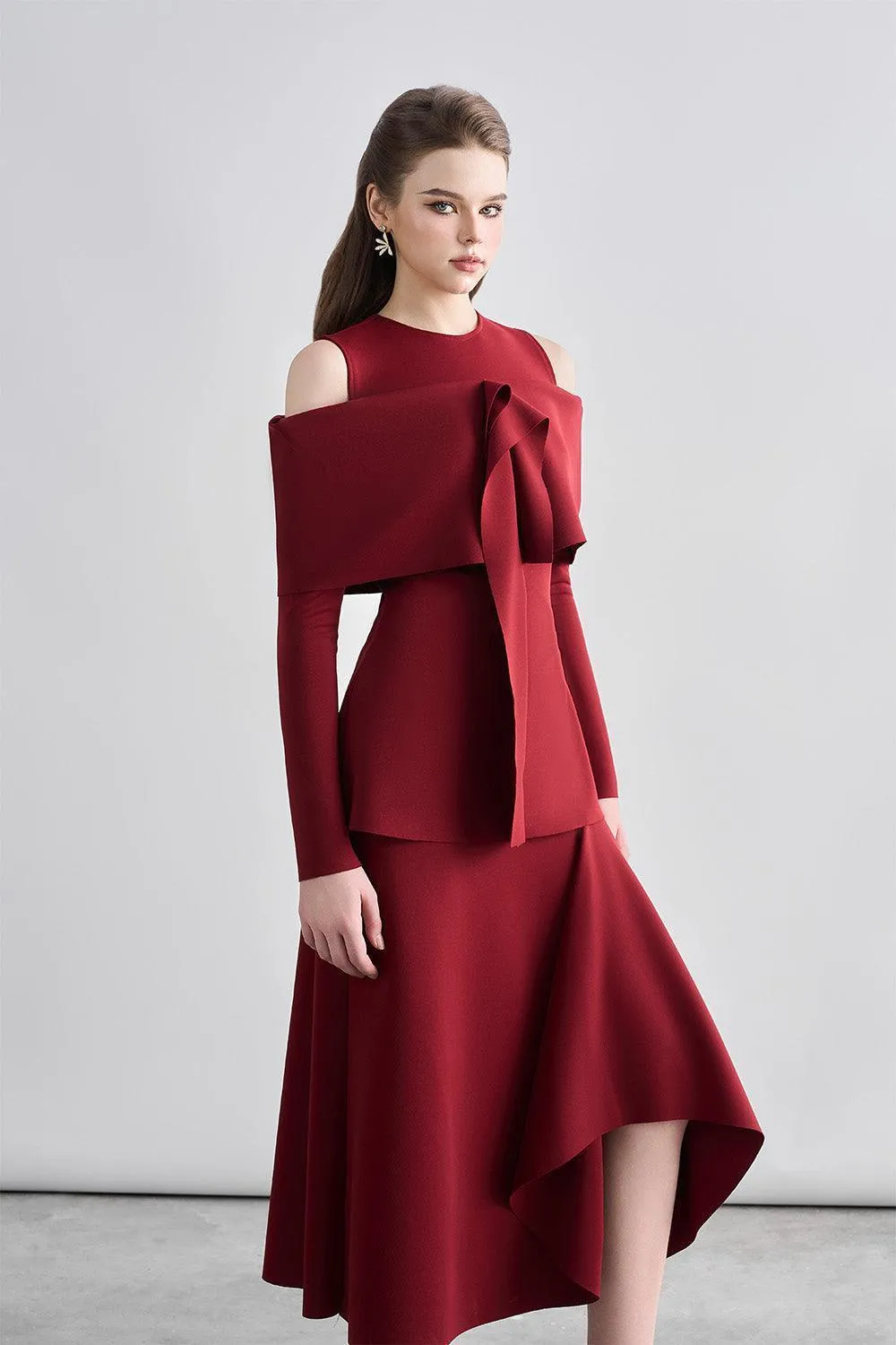 Remy Asymmetric Draped Spandex Ankle Length Skirt