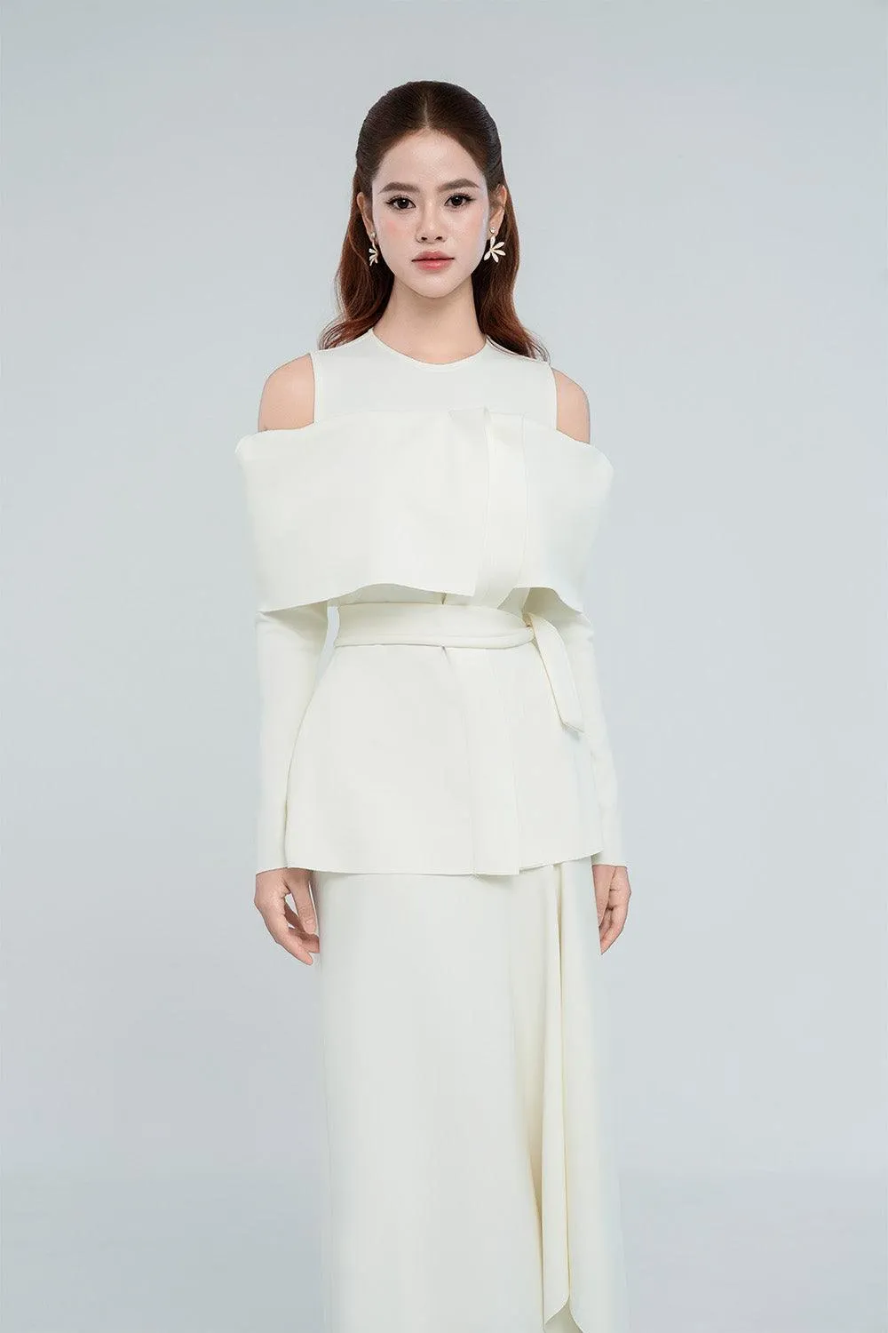 Remy Asymmetric Draped Spandex Ankle Length Skirt
