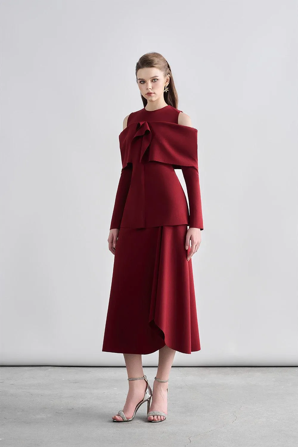 Remy Asymmetric Draped Spandex Ankle Length Skirt