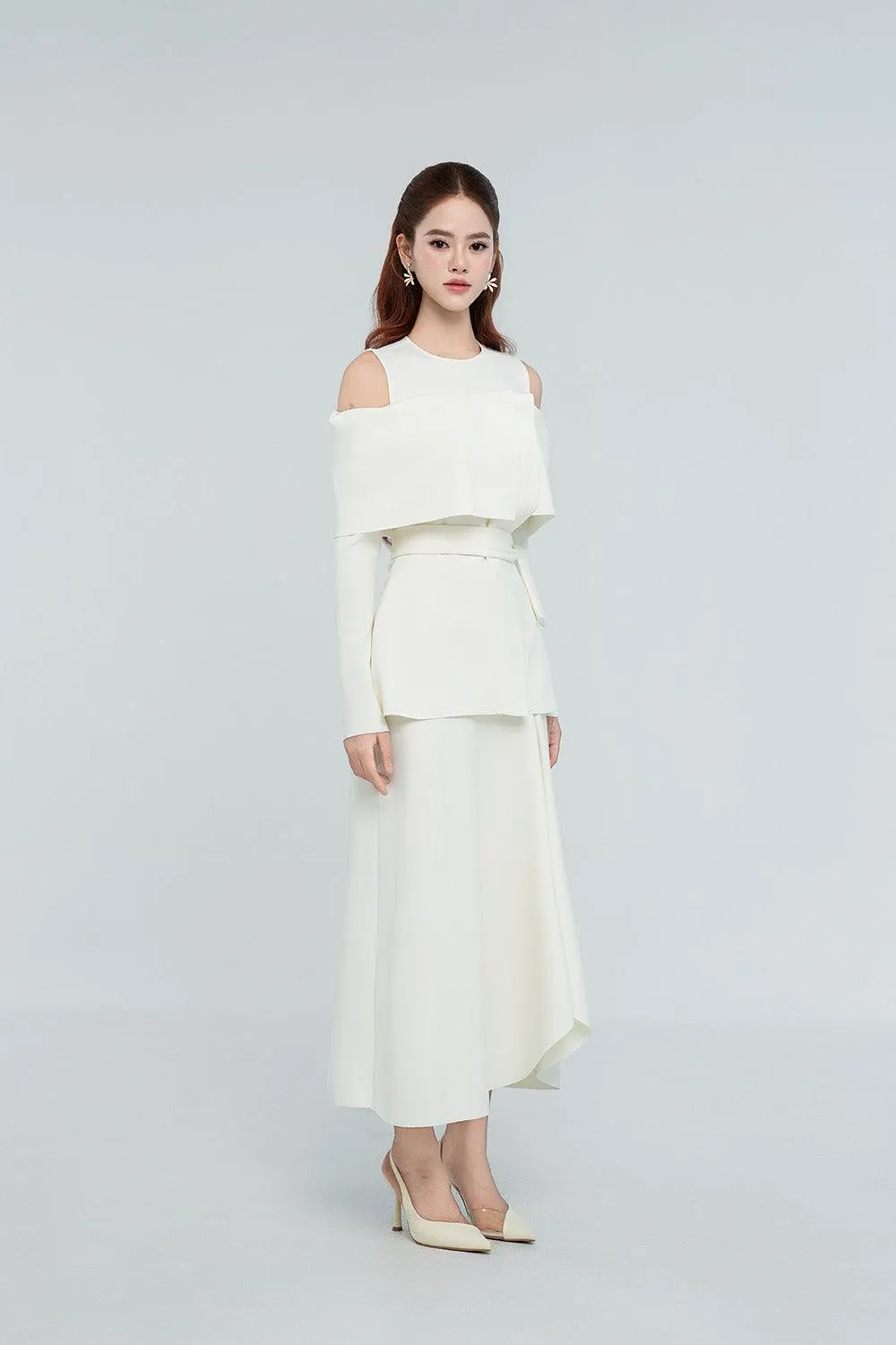 Remy Asymmetric Draped Spandex Ankle Length Skirt