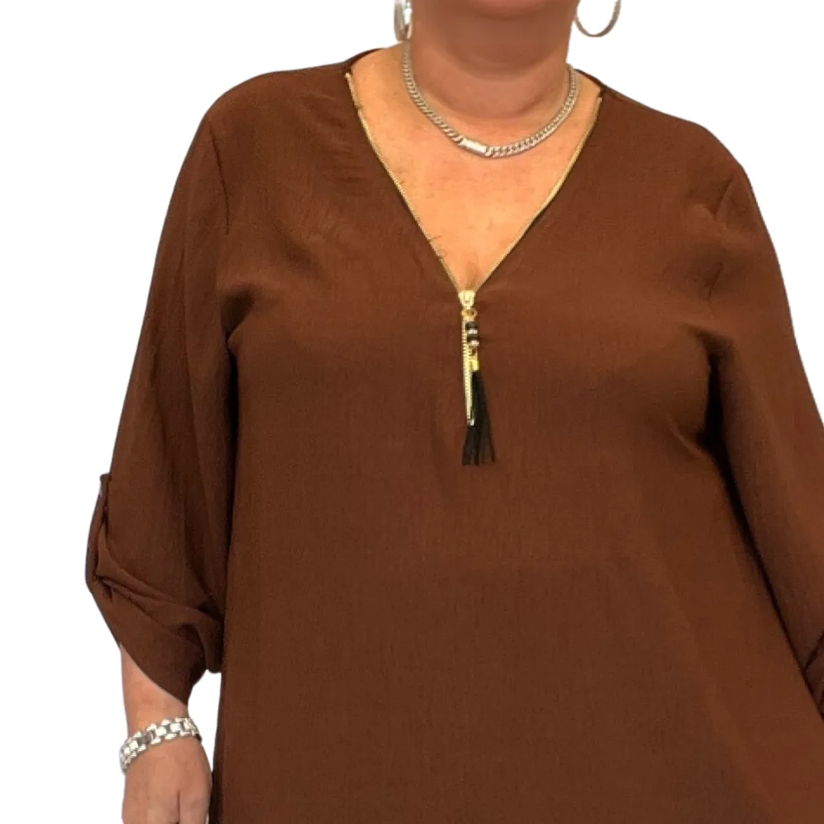 ROCKTHOSECURVES FEATURE V NECK ZIP BUTTON SLEEVE LONG LENGTH BLOUSE / TOP
