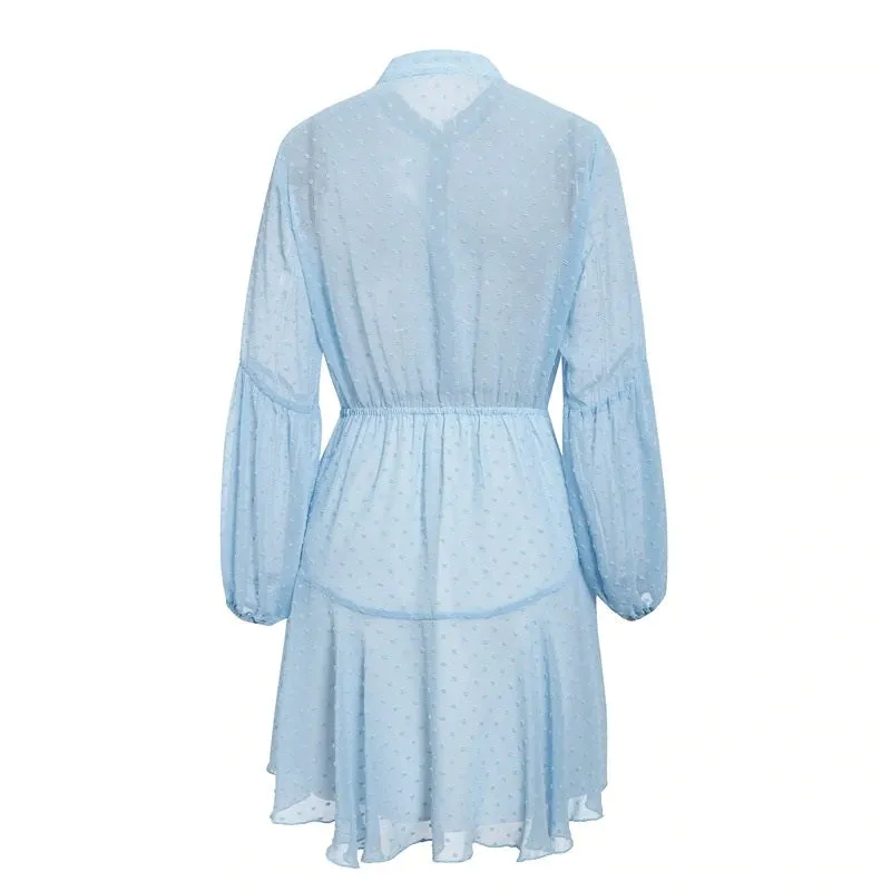 Sexy Solid Lantern Chiffon Sash Beach Party Summer Casual Work Chic O-neck Office Dress