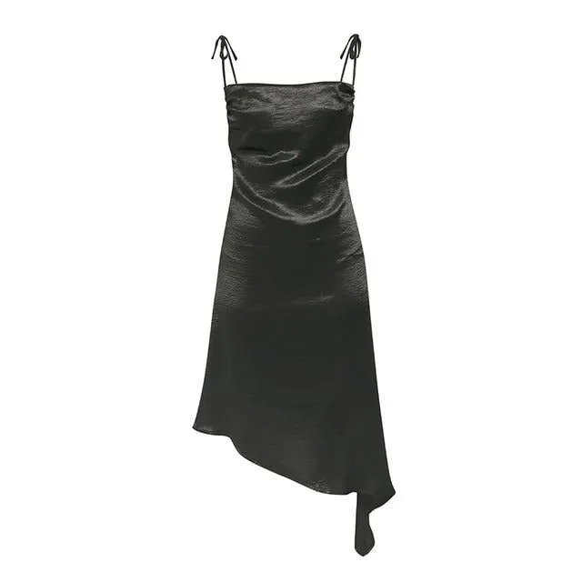 Sexy Spaghetti Strap Party A-line Sleeveless Asymmetrical Midi Sundress Club Style Summer Dress