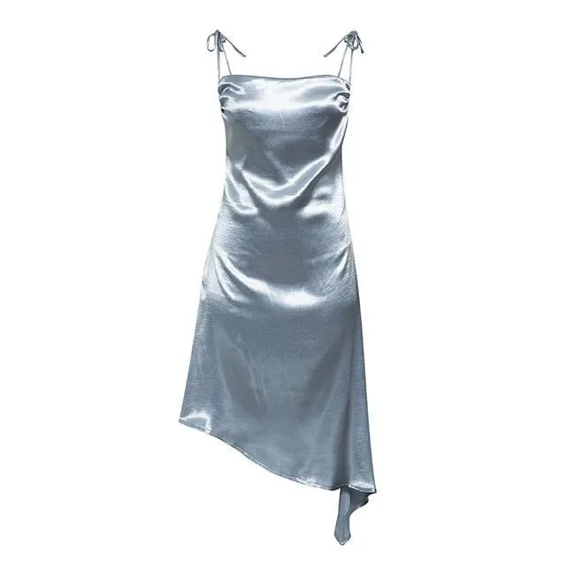 Sexy Spaghetti Strap Party A-line Sleeveless Asymmetrical Midi Sundress Club Style Summer Dress