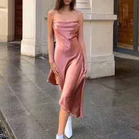 Sexy Spaghetti Strap Party A-line Sleeveless Asymmetrical Midi Sundress Club Style Summer Dress