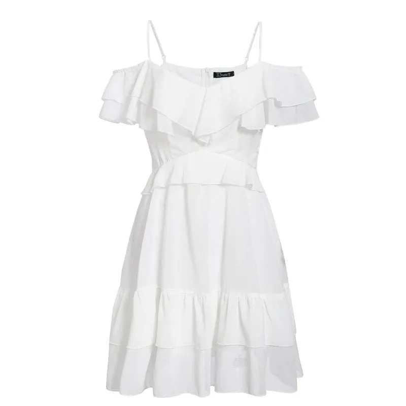 Sexy V-neck Ruffle Elegant Off Shoulder Short Sundress A-line Dress