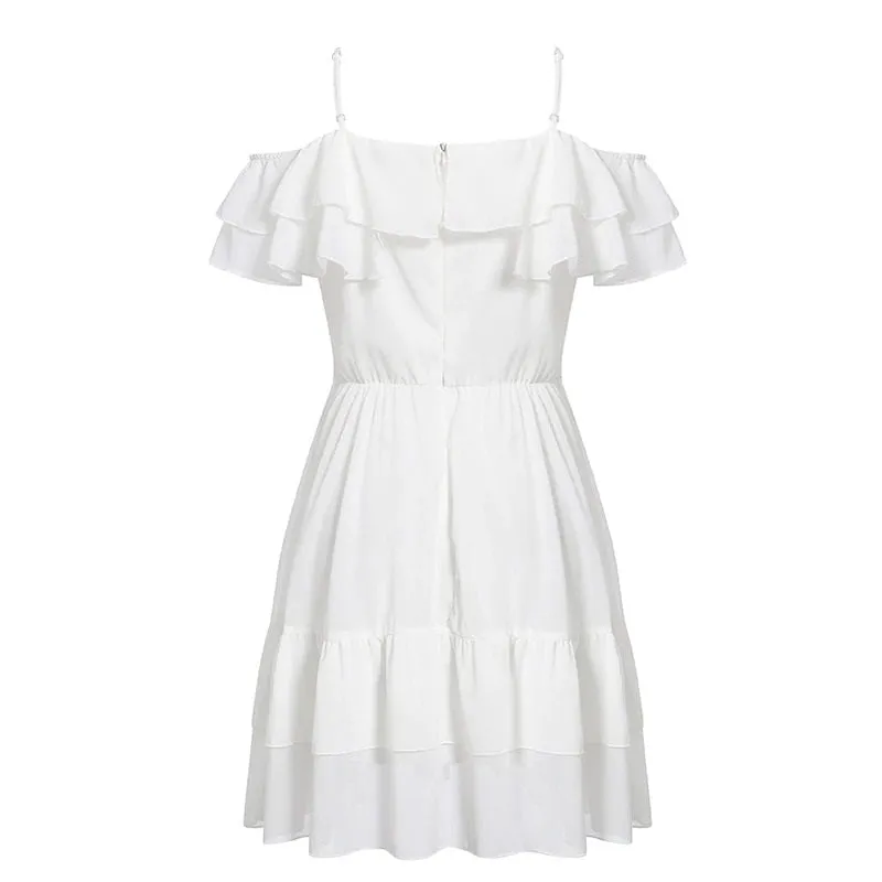 Sexy V-neck Ruffle Elegant Off Shoulder Short Sundress A-line Dress