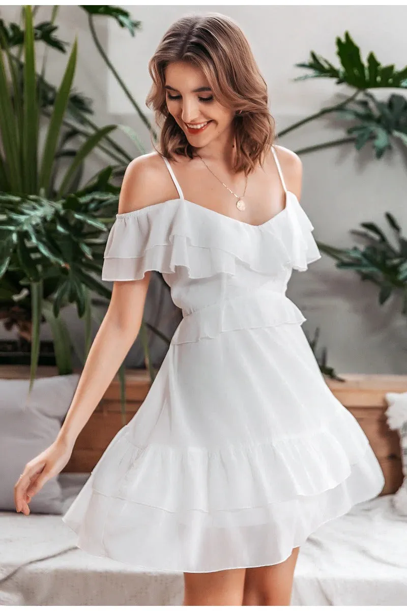 Sexy V-neck Ruffle Elegant Off Shoulder Short Sundress A-line Dress