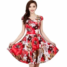 Short Sleeve V Neck Slim Casual Dress