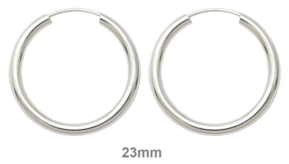 Sterling Silver Endless Hoop Earrings (2mm) All Sizes
