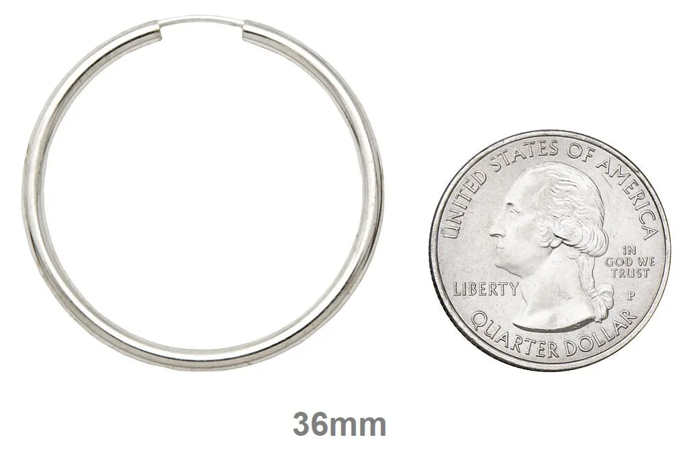 Sterling Silver Endless Hoop Earrings (2mm) All Sizes