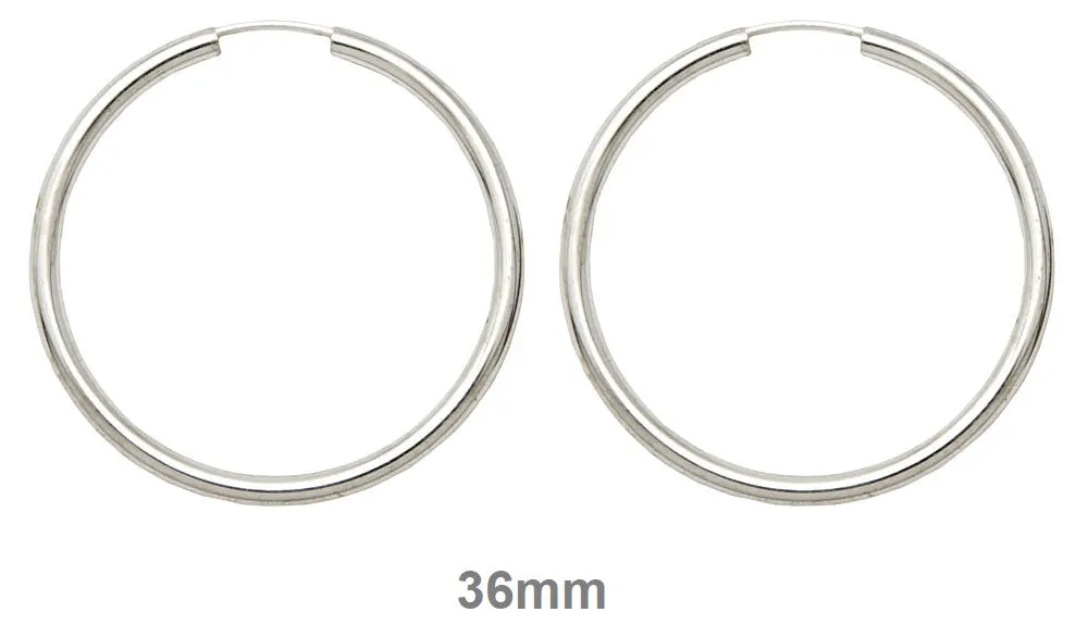 Sterling Silver Endless Hoop Earrings (2mm) All Sizes