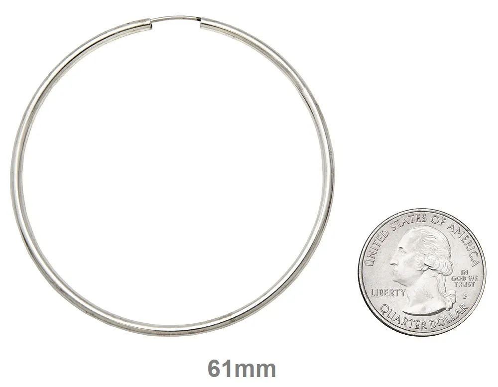 Sterling Silver Endless Hoop Earrings (2mm) All Sizes