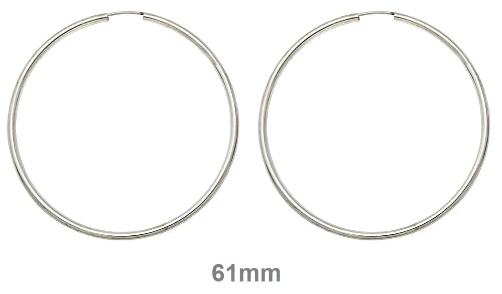 Sterling Silver Endless Hoop Earrings (2mm) All Sizes