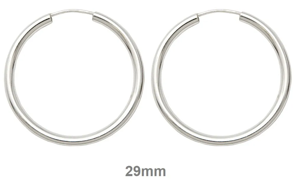 Sterling Silver Endless Hoop Earrings (2mm) All Sizes