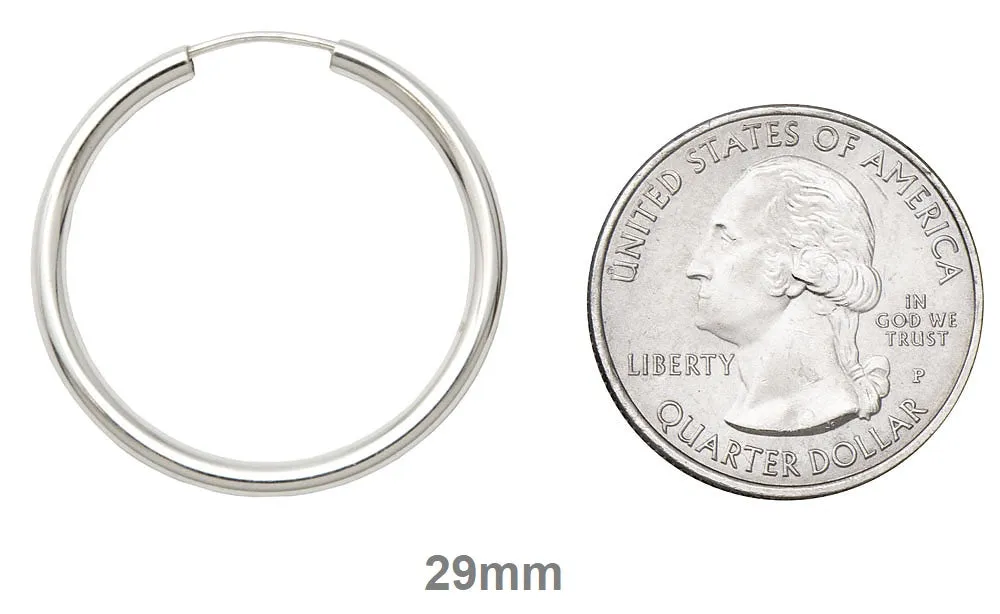 Sterling Silver Endless Hoop Earrings (2mm) All Sizes