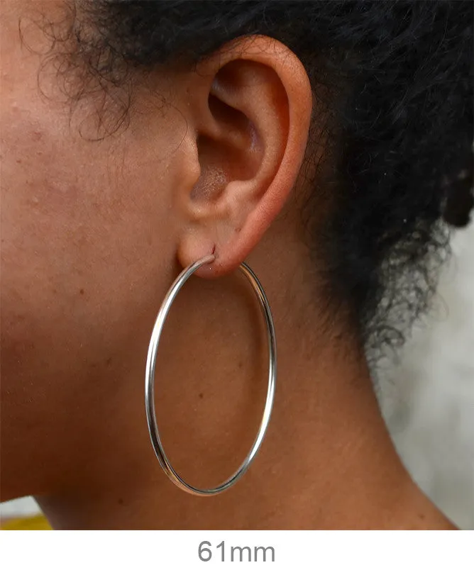 Sterling Silver Endless Hoop Earrings (2mm) All Sizes
