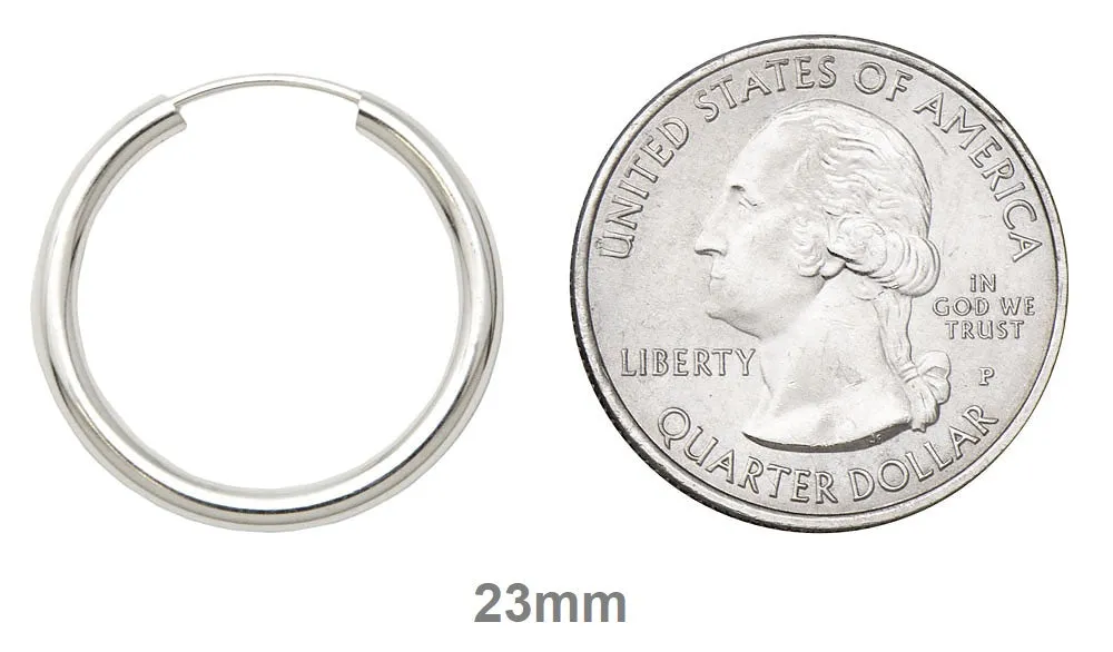 Sterling Silver Endless Hoop Earrings (2mm) All Sizes