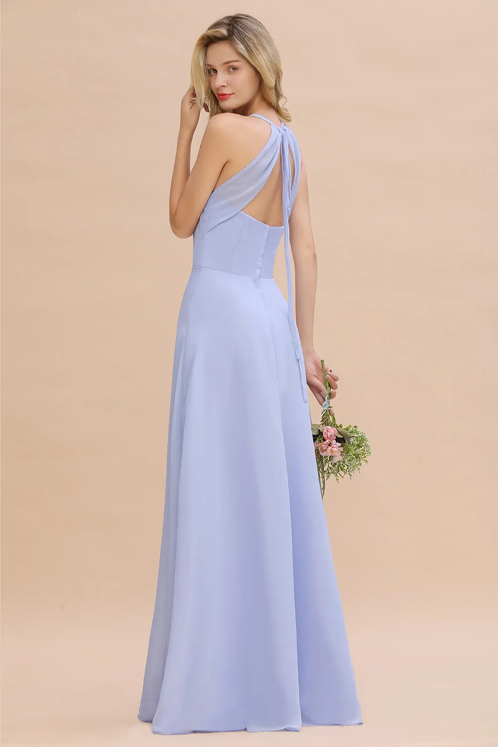 Stylish A-line Chiffon Spaghetti Straps Sleeveless Long Bridesmaid Dress