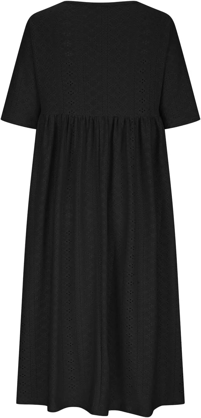 Summer Dresses for Women 2025 Loose Beach Vacation Flowy Dress Casual Crew Neck Short Sleeve Sundress with Pocket
