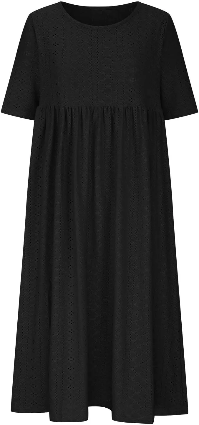Summer Dresses for Women 2025 Loose Beach Vacation Flowy Dress Casual Crew Neck Short Sleeve Sundress with Pocket