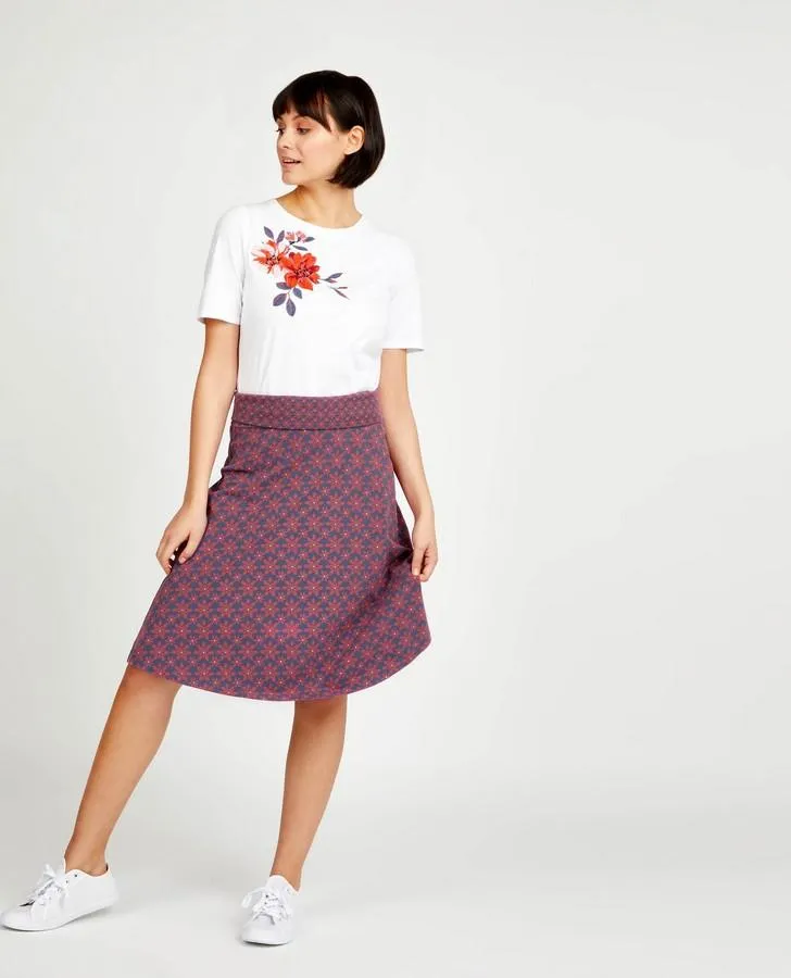 Tile Print Knee Length Jersey Skirt