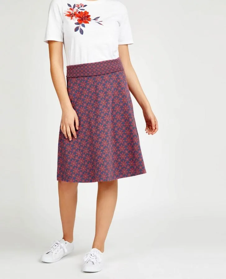 Tile Print Knee Length Jersey Skirt