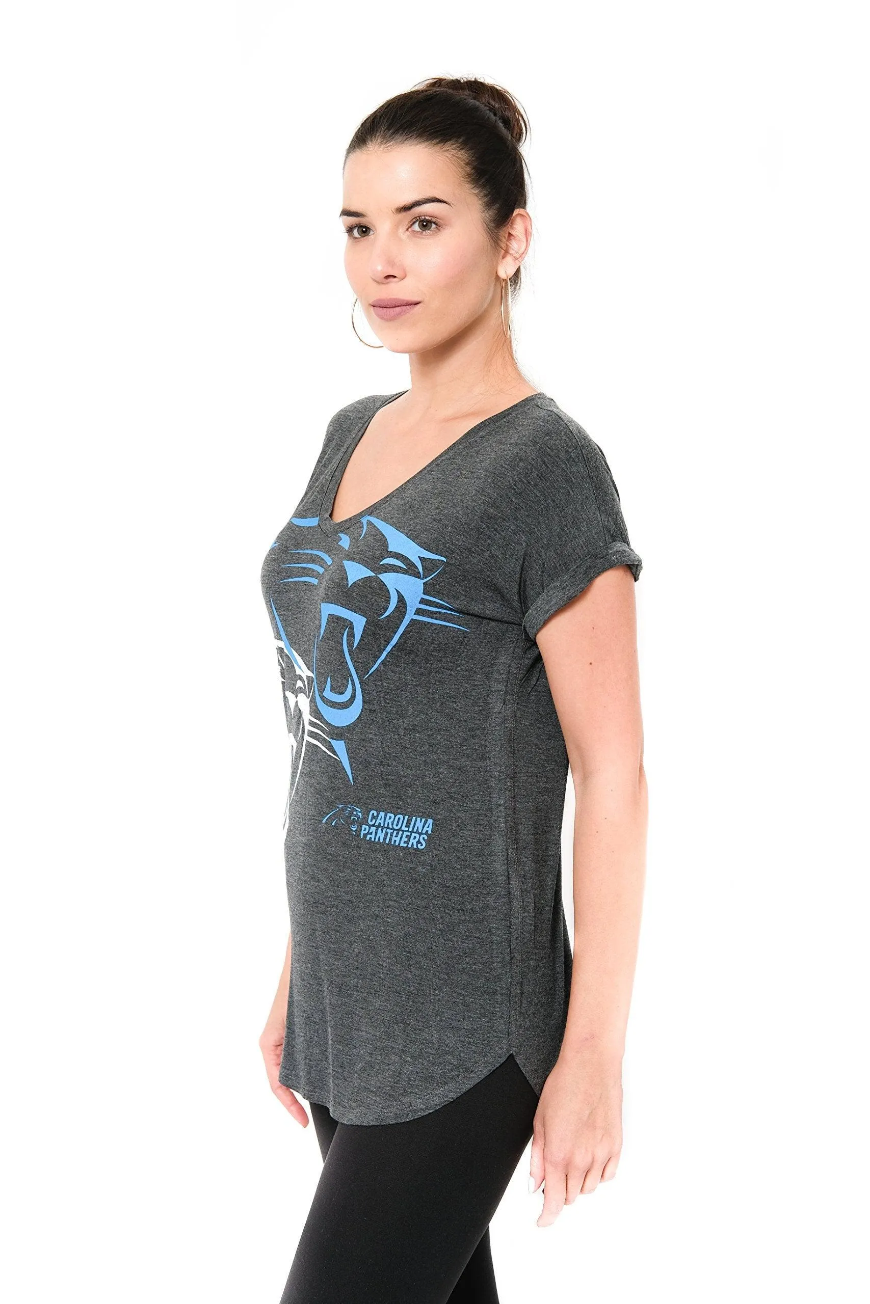 Ultra Game NFL Carolina Panthers Official Women's Super Soft Modal Vintage V-Neck T-Shirt|Carolina Panthers