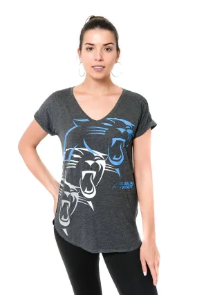 Ultra Game NFL Carolina Panthers Official Women's Super Soft Modal Vintage V-Neck T-Shirt|Carolina Panthers