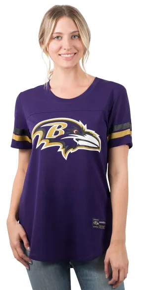 Ultra Game NFL Official Women's Super Soft Mesh Jersey T-Shirt, Baltimore Ravens, Team Color|Baltimore Ravens
