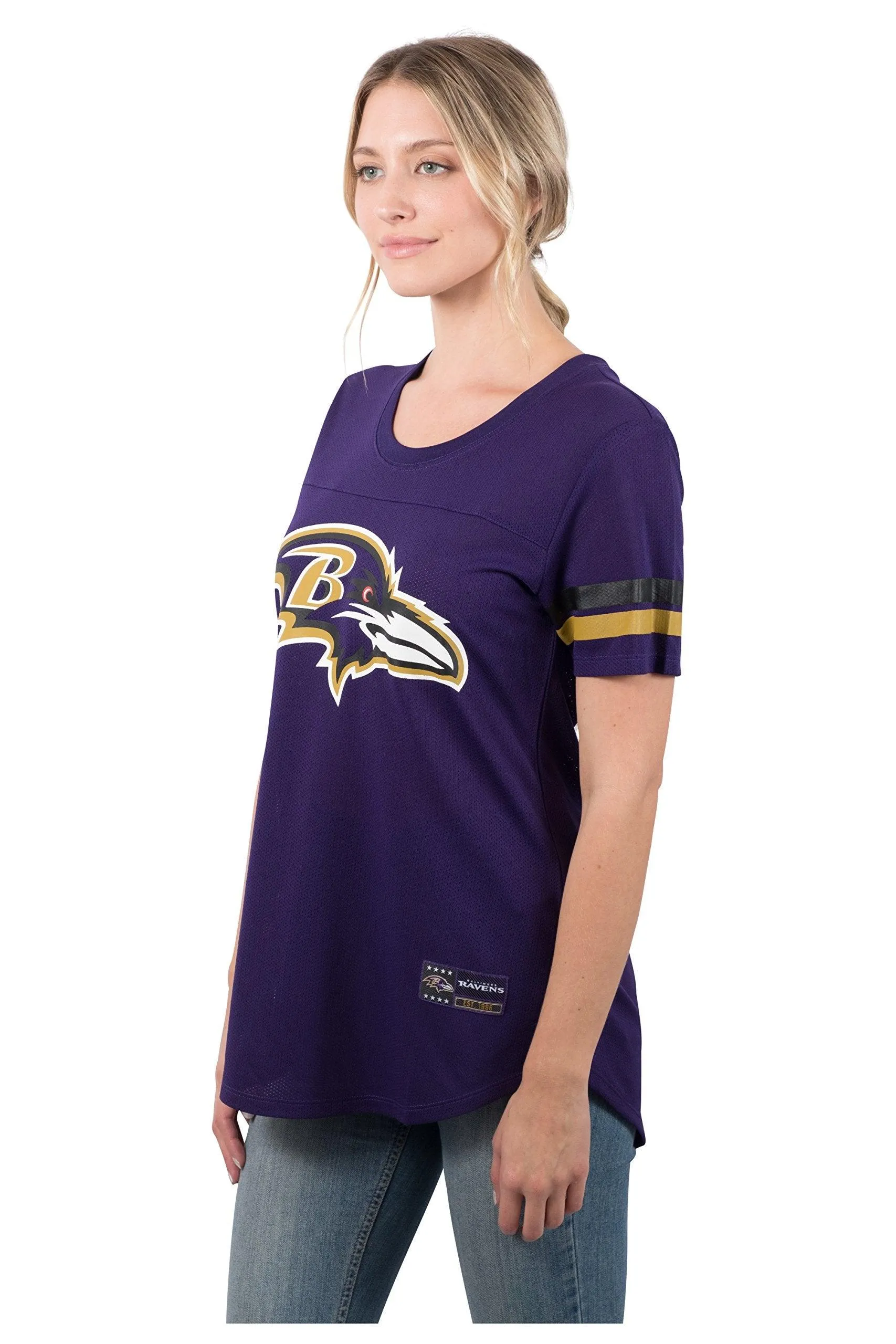 Ultra Game NFL Official Women's Super Soft Mesh Jersey T-Shirt, Baltimore Ravens, Team Color|Baltimore Ravens
